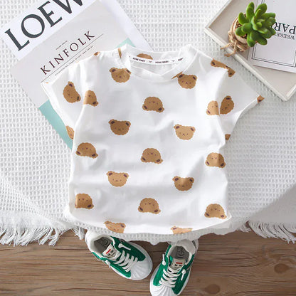 半袖セットアップ キッズセットアップ 2点セット 半袖Tシャツ+オーバーオール ベアくま 2カラー【mh0006526】