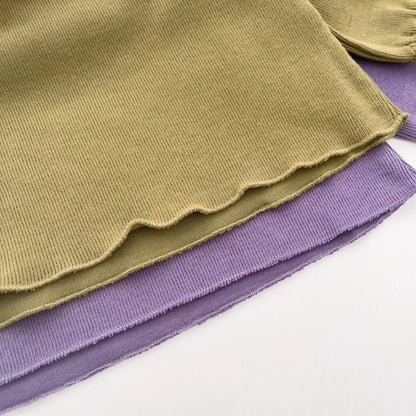 長袖セットアップ ベビーセットアップ 2点セット ロータス襟長袖Tシャツブラウス+ブルマパンツインスカート 2カラー【mh0006715】