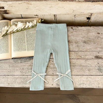 長袖セットアップ ベビーセットアップ 2点セット 裾チュールフリルペプラム長袖Tシャツ+リボンレギンスパンツ 2カラー【mh0007105】