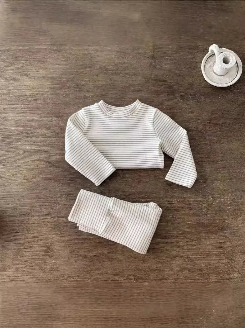 長袖セットアップ ベビーセットアップ 2点セット ボーダー天使の羽根長袖Tシャツ+ハイウェストパンツ 2カラー【mh0007212】