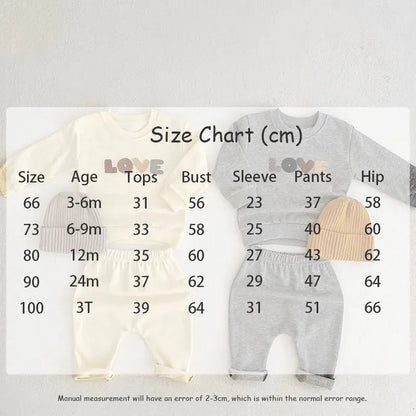 長袖セットアップ ベビーセットアップ 2点セット 長袖Tシャツ+ロングパンツ レターロゴ刺繍 2カラー【mh0007753】