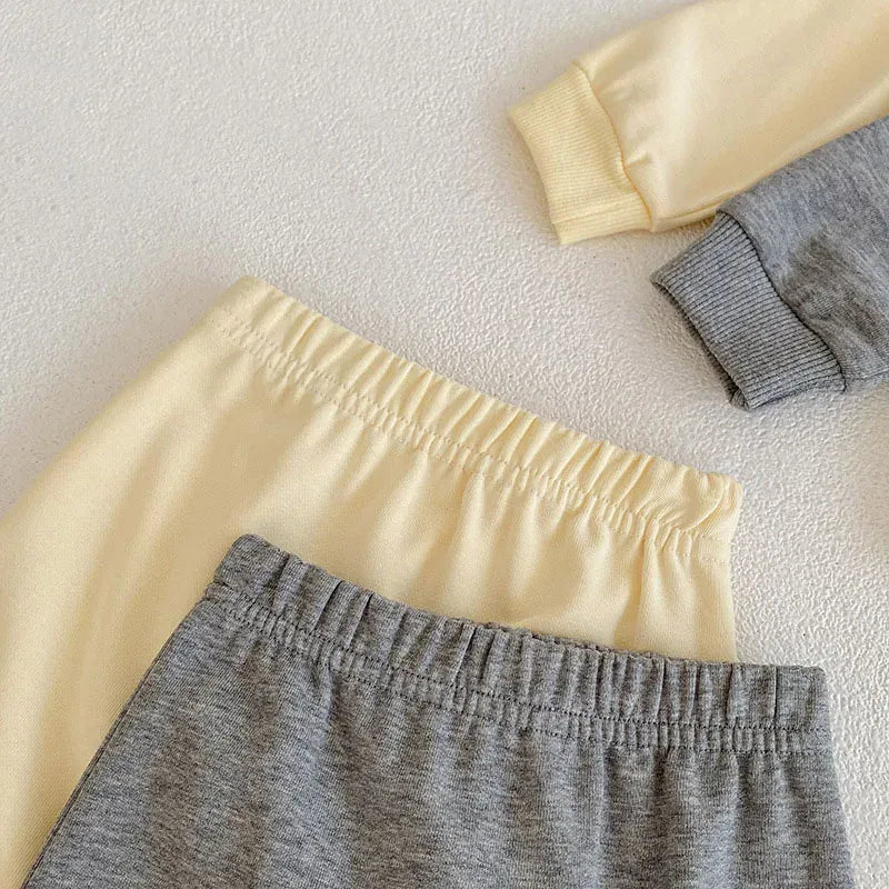 長袖セットアップ ベビーセットアップ 2点セット 長袖Tシャツ+ロングパンツ レターロゴ刺繍 2カラー【mh0007753】