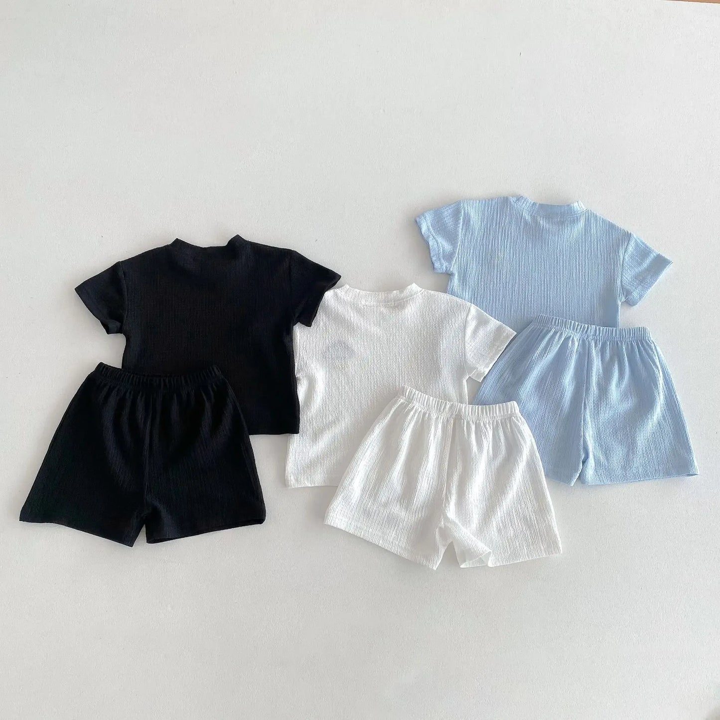 半袖セットアップ キッズセットアップ 2点セット 半袖Tシャツ+ショートパンツ 太陽/雲/月 ワンポイント刺繍 3カラー