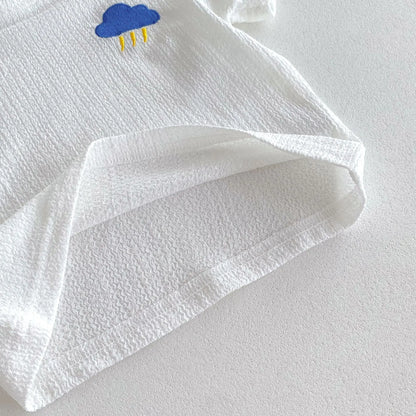 半袖セットアップ キッズセットアップ 2点セット 半袖Tシャツ+ショートパンツ 太陽/雲/月 ワンポイント刺繍 3カラー