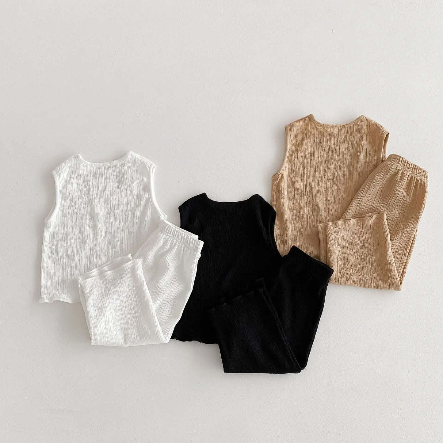 ノースリーブセットアップ キッズセットアップ 2点セット ノースリーブTシャツ+ワイドルーズパンツ ルームウェア 3カラー
