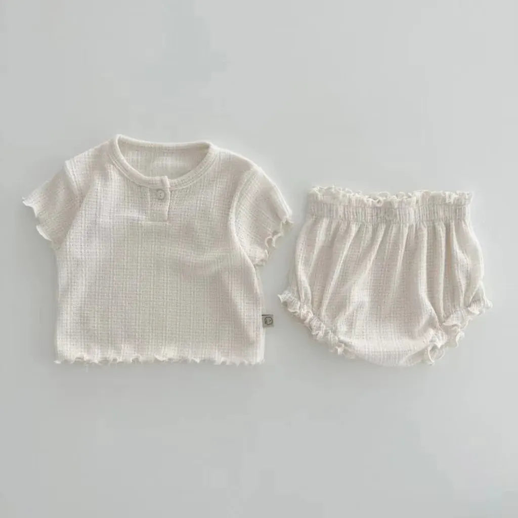 半袖セットアップ ベビーセットアップ 2点セット 半袖Tシャツ+フリルブルマパンツ 3カラー