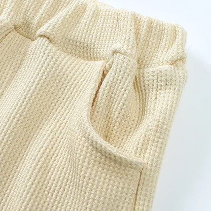 半袖セットアップ キッズセットアップ 2点セット ワッフル 半袖Tシャツ+ショートパンツ シンプルベーシック 3カラー