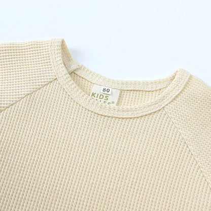 半袖セットアップ キッズセットアップ 2点セット ワッフル 半袖Tシャツ+ショートパンツ シンプルベーシック 3カラー
