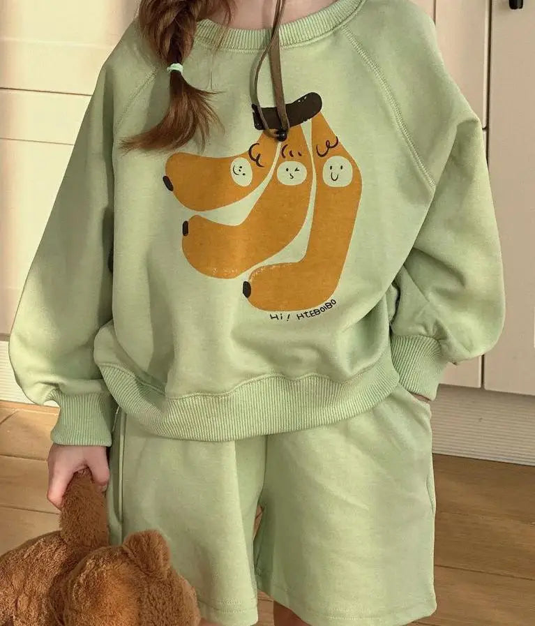 長袖セットアップ キッズセットアップ 2点セット 長袖Tシャツ ハーフパンツ プリント柄 3カラー