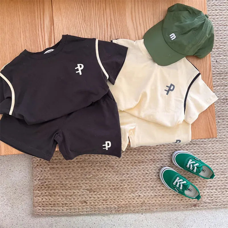 半袖セットアップ キッズセットアップ 2点セット 半袖Tシャツ+ショートパンツ ワンポイントロゴプリント 3カラー【mh0005393】