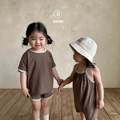 半袖セットアップ ベビーセットアップ 2点セット 半袖Tシャツ+ショートパンツ バイピング 3カラー【mh0005938】