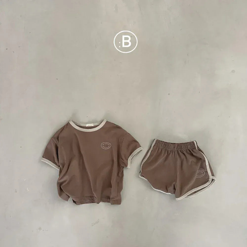 半袖セットアップ ベビーセットアップ 2点セット 半袖Tシャツ+ショートパンツ バイピング 3カラー【mh0005938】