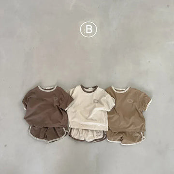 半袖セットアップ ベビーセットアップ 2点セット 半袖Tシャツ+ショートパンツ バイピング 3カラー【mh0005938】