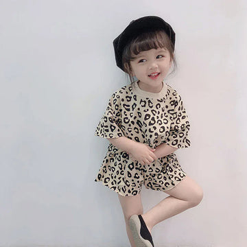 半袖セットアップ キッズセットアップ 2点セット レオパードプリント 半袖Tシャツ+キュロットパンツ 4カラー【mh0006108】