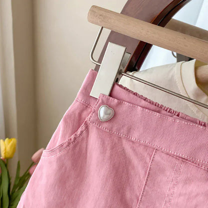 ノースリーブセットアップ キッズセットアップ 2点セット ノースリーブTシャツ+台形ピンクミニスカート カラフルレターロゴプリント【mh0004939】