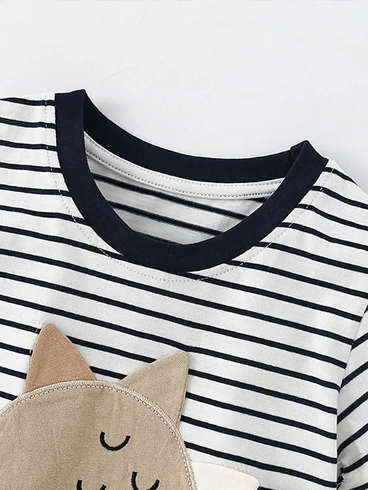 半袖セットアップ キッズセットアップ 2点セット 半袖Tシャツ+ショートパンツ ボーダー 恐竜ダイナソー【mh0005494】