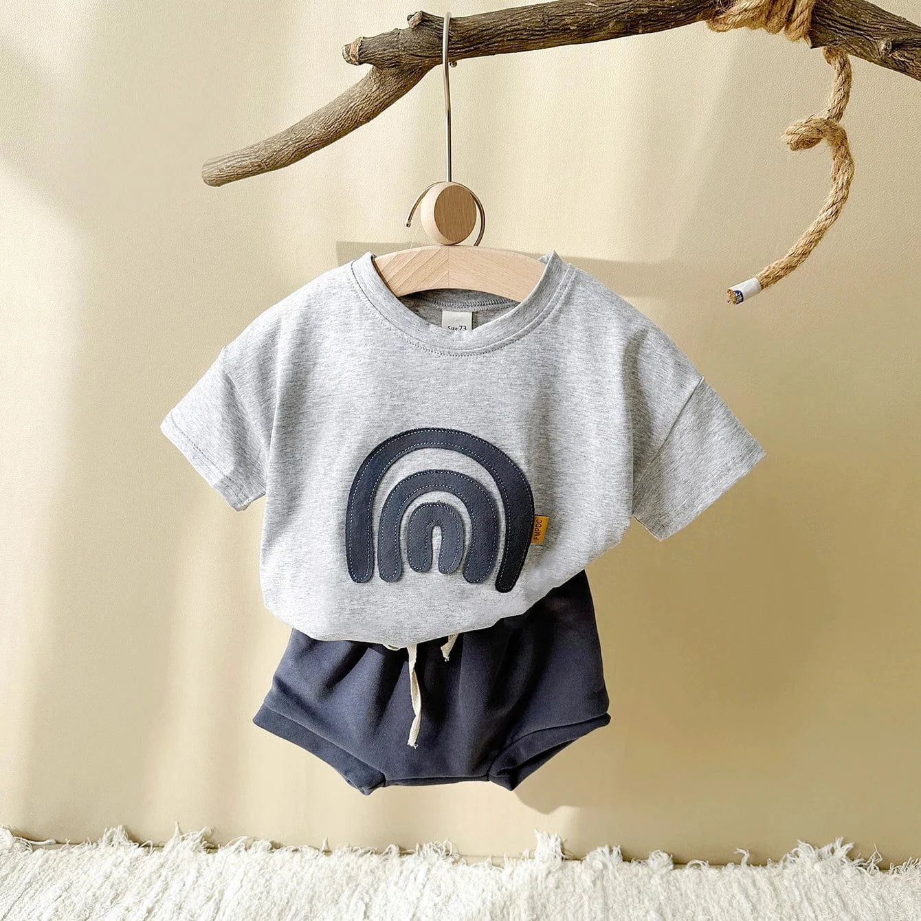 半袖セットアップ ベビーセットアップ 2点セット 半袖Tシャツ+ブルマパンツ レイボー虹刺繍【mh0005635】