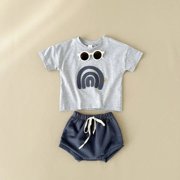 半袖セットアップ ベビーセットアップ 2点セット 半袖Tシャツ+ブルマパンツ レイボー虹刺繍【mh0005635】