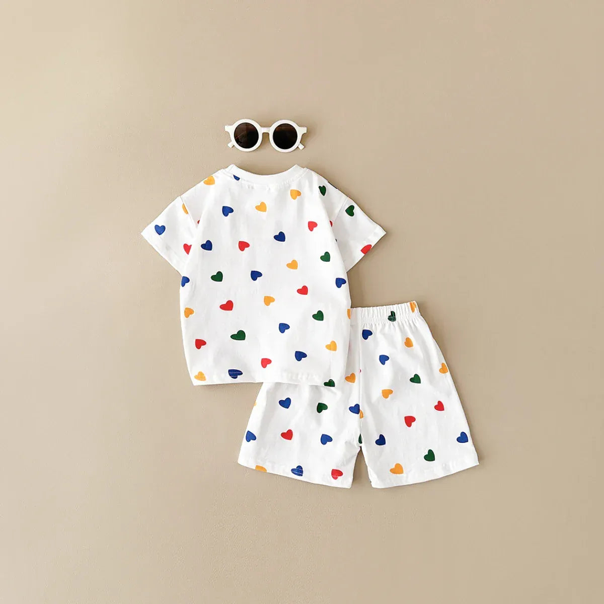 半袖セットアップ ベビーキッズセットアップ 2点セット 半袖Tシャツ+ショートパンツ チェック/カラフルハートプリント【mh0005638】