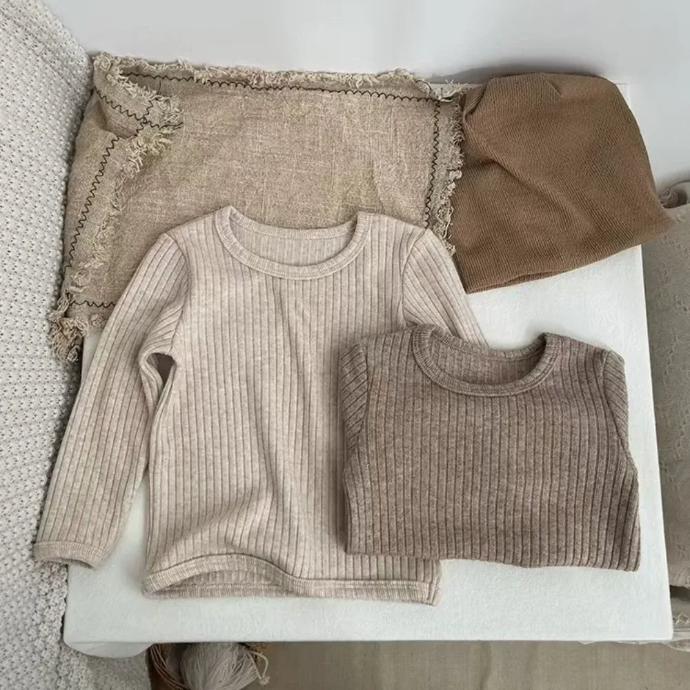 長袖セットアップ ベビーキッズセットアップ 2点セット シンプルベーシック長袖Tシャツ+レギンスパンツ ルームウェア【mh0007642】