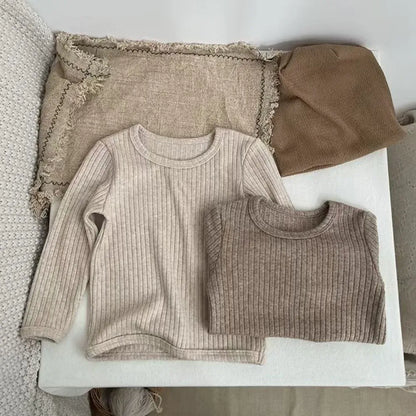 長袖セットアップ ベビーキッズセットアップ 2点セット シンプルベーシック長袖Tシャツ+レギンスパンツ ルームウェア【mh0007642】