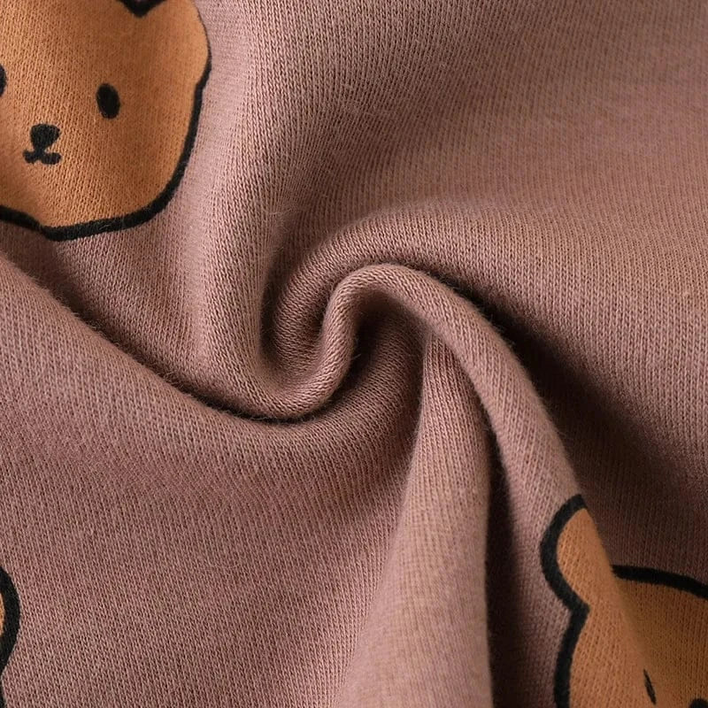 長袖パジャマ ベビーセットアップ 2点セット ベアくまプリント長袖Tシャツ+ハイウェストロングパンツ パジャマセット【mh0007900】