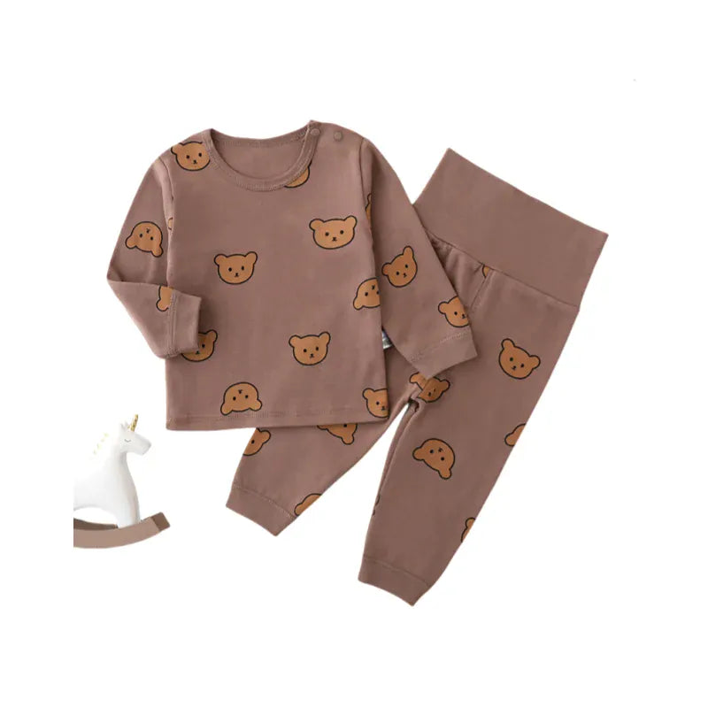 長袖パジャマ ベビーセットアップ 2点セット ベアくまプリント長袖Tシャツ+ハイウェストロングパンツ パジャマセット【mh0007900】
