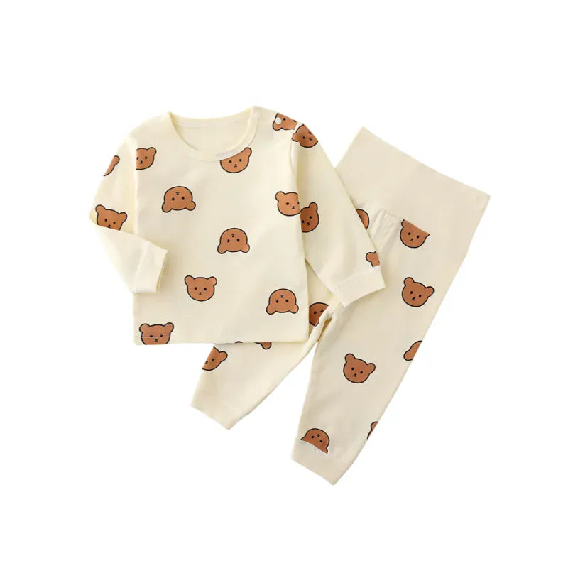 長袖パジャマ ベビーセットアップ 2点セット ベアくまプリント長袖Tシャツ+ハイウェストロングパンツ パジャマセット【mh0007900】