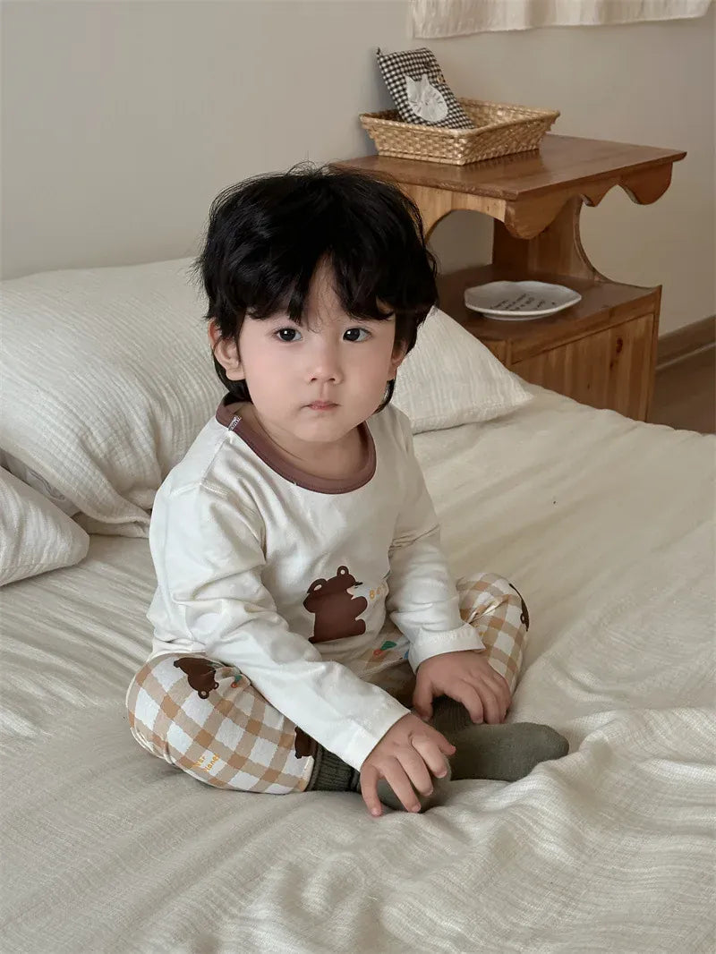 長袖セットアップ ベビーキッズセットアップ 2点セット 長袖パジャマセット 長袖プリントTシャツ+ロングパンツ【mh0008347】