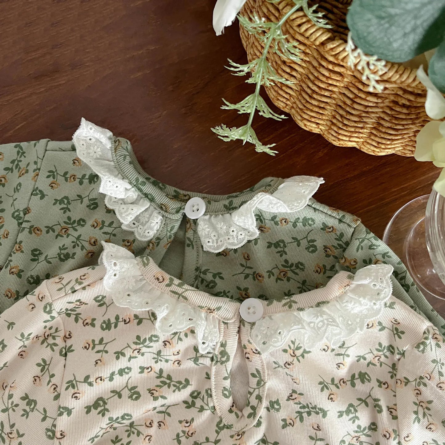 長袖パジャマ ベビーセットアップ 2点セット 長袖パジャマセット フラワープリント長袖Tシャツ+ハイウェストパンツ【mh0008616】