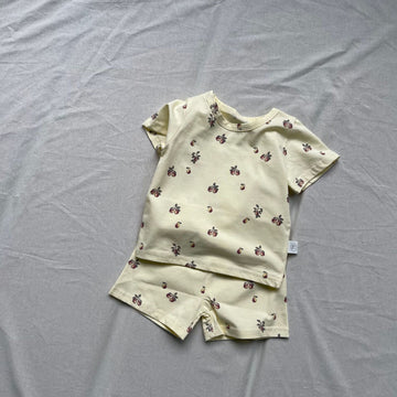 半袖セットアップ ベビーセットアップ 2点セット フラワー/レモンプリント半袖Tシャツ+ショートパンツ【mh0009175】