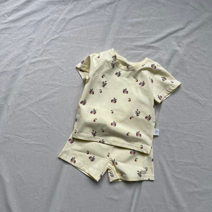 半袖セットアップ ベビーセットアップ 2点セット フラワー/レモンプリント半袖Tシャツ+ショートパンツ【mh0009175】