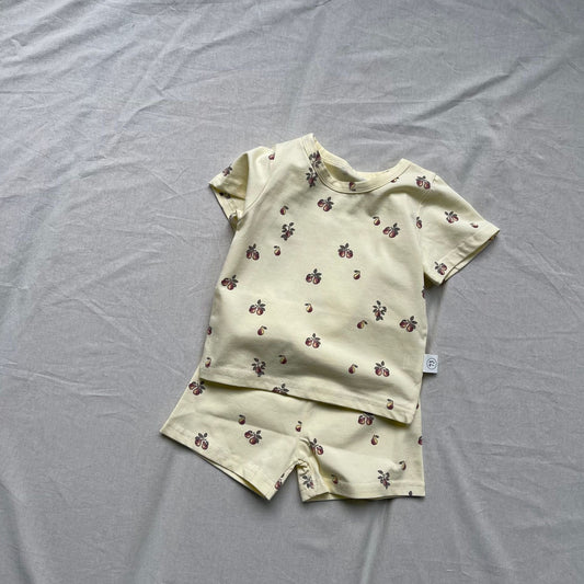 半袖セットアップ ベビーセットアップ 2点セット フラワー/レモンプリント半袖Tシャツ+ショートパンツ【mh0009175】
