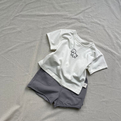 半袖セットアップ ベビーセットアップ 2点セット 犬ドッグプリント半袖Tシャツ+ショートパンツ【mh0009177】