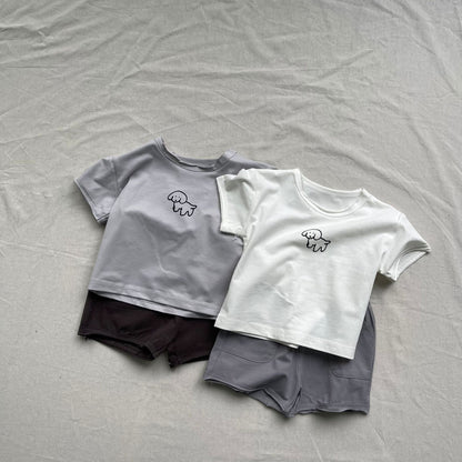 半袖セットアップ ベビーセットアップ 2点セット 犬ドッグプリント半袖Tシャツ+ショートパンツ【mh0009177】