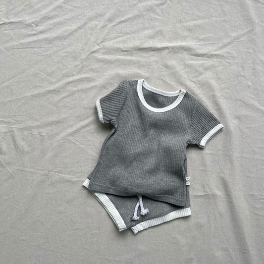 半袖セットアップ シンプル半袖セットアップ 2点セット バイピング半袖Tシャツ+ショートパンツ【mh0009276】