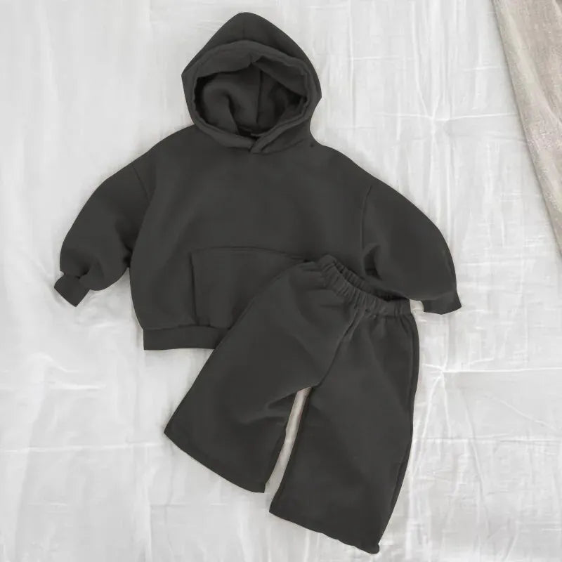 長袖セットアップ 26D850 dark gray / 12M  80CM キッズセットアップ 2点セット フーディシンプルスウェットシャツ+ロングスウェットパンツ【mh0007982】