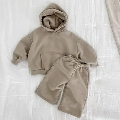 長袖セットアップ 26D850 khaki / 12M  80CM キッズセットアップ 2点セット フーディシンプルスウェットシャツ+ロングスウェットパンツ【mh0007982】