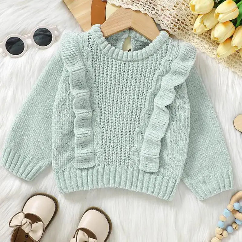 ニット・セーター ベビートップス ショルダーラッフルフリルニットセーター 3カラー