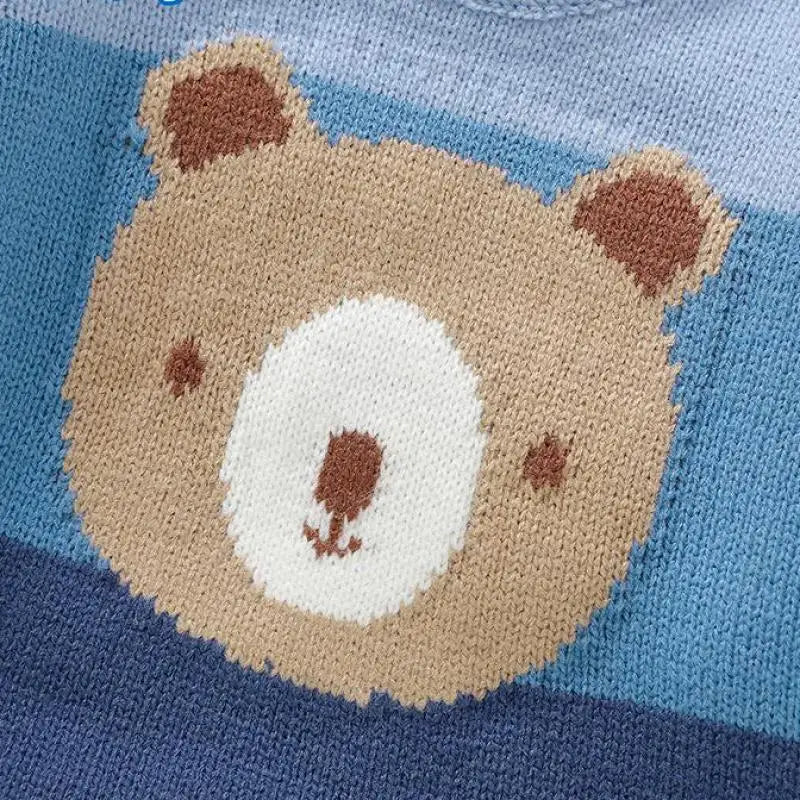 長袖ロンパース ベビーロンパース ベアくまワッペンボーダーニットドッキングジャンプスーツ 3カラー