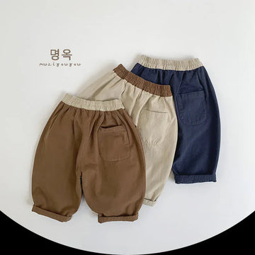 ロングパンツ・スウェットパンツ キッズパンツ ウエストパッチワーク切り替えロングルーズパンツ 3カラー