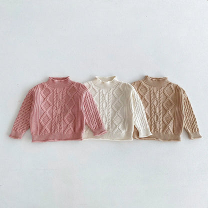 ニット・セーター キッズトップス ニットハイネックセーター アランニット ケーブル編み ボトルネック 3カラー