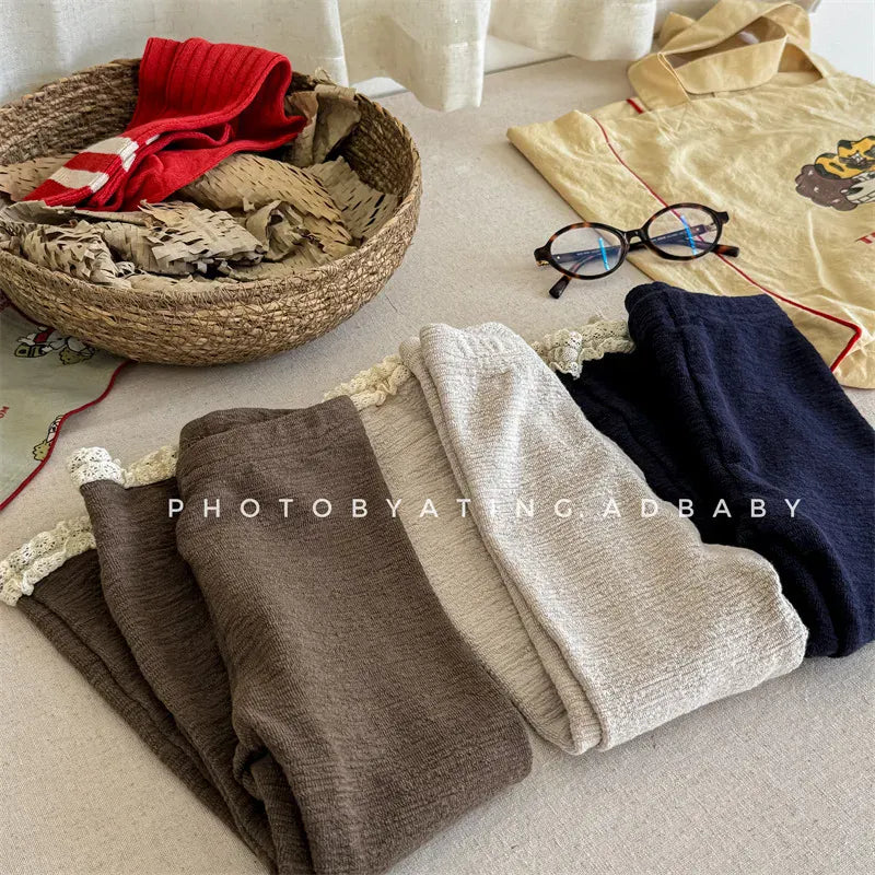 レギンスパンツ キッズパンツ 裾レースレギンスパンツ 3カラー