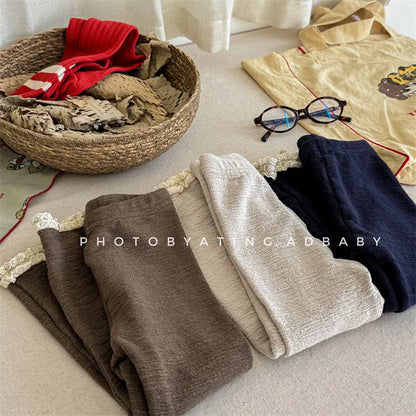 レギンスパンツ キッズパンツ 裾レースレギンスパンツ 3カラー