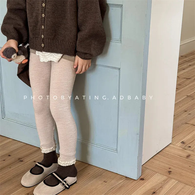 レギンスパンツ キッズパンツ 裾レースレギンスパンツ 3カラー