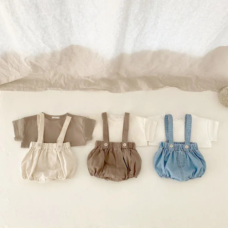 サロペットパンツ・サスペンダーパンツ ベビーパンツ サスペンダーブルマ ショートパンツ デニム 3カラー