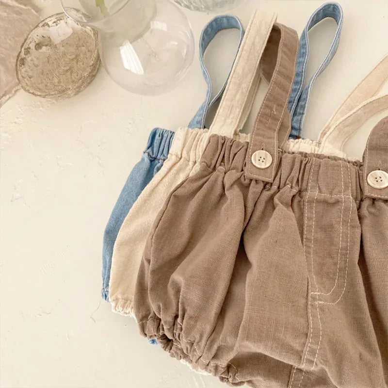 サロペットパンツ・サスペンダーパンツ ベビーパンツ サスペンダーブルマ ショートパンツ デニム 3カラー