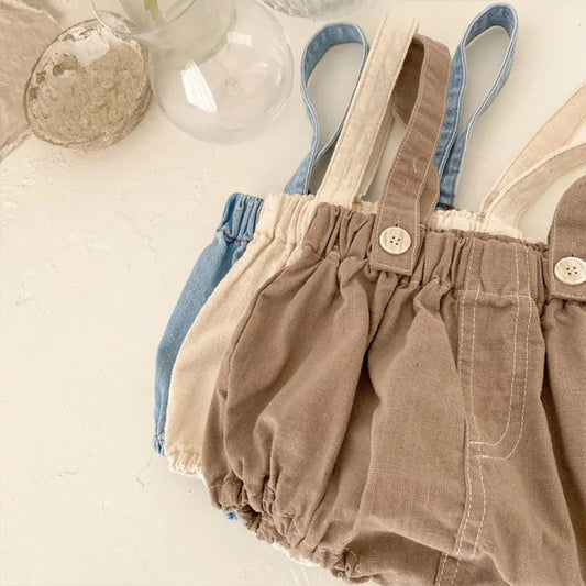 サロペットパンツ・サスペンダーパンツ ベビーパンツ サスペンダーブルマ ショートパンツ デニム 3カラー