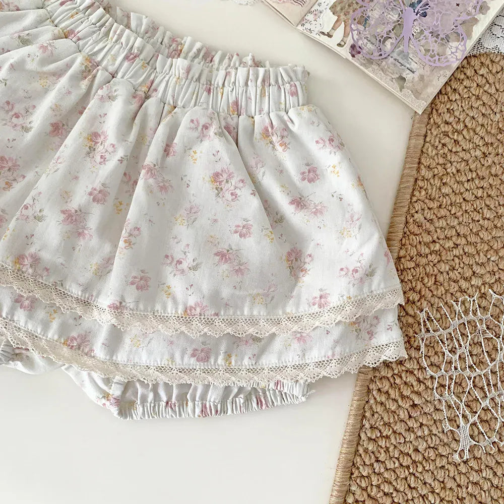 ブルマパンツ ベビーキッズパンツ フリルスカートブルマ パンツインスカート フラワー花柄プリント 3カラー