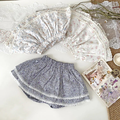 ブルマパンツ ベビーキッズパンツ フリルスカートブルマ パンツインスカート フラワー花柄プリント 3カラー